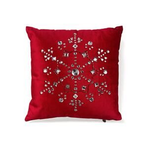 Pier 1 Imports Red Velvet Pillow Crystal Snowflake Christmas Elegant 12X12